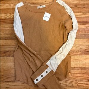 We The Free Mustard Yellow and Cream Long Sleeve Tee